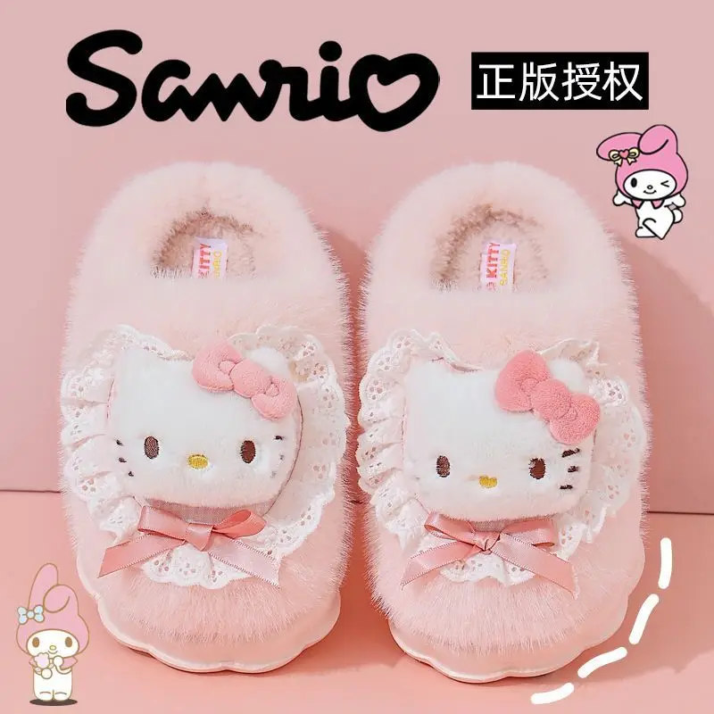 

Хлопковая обувь в стиле аниме «Hello Kitty», осенне-зимние детские милые плюшевые тапочки, нескользящая теплая домашняя хлопковая обувь, рождественский подарок