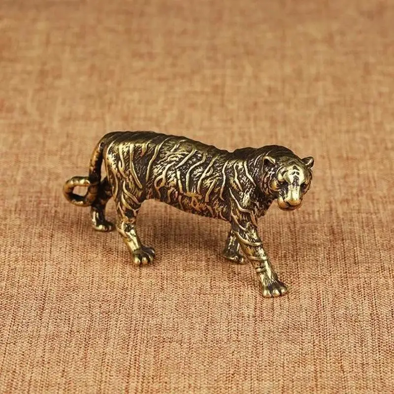 Pure Copper Big Tiger Model Statue Solid Brass Animal Figurines Vintage Home Decor Miniatures Desk Decor