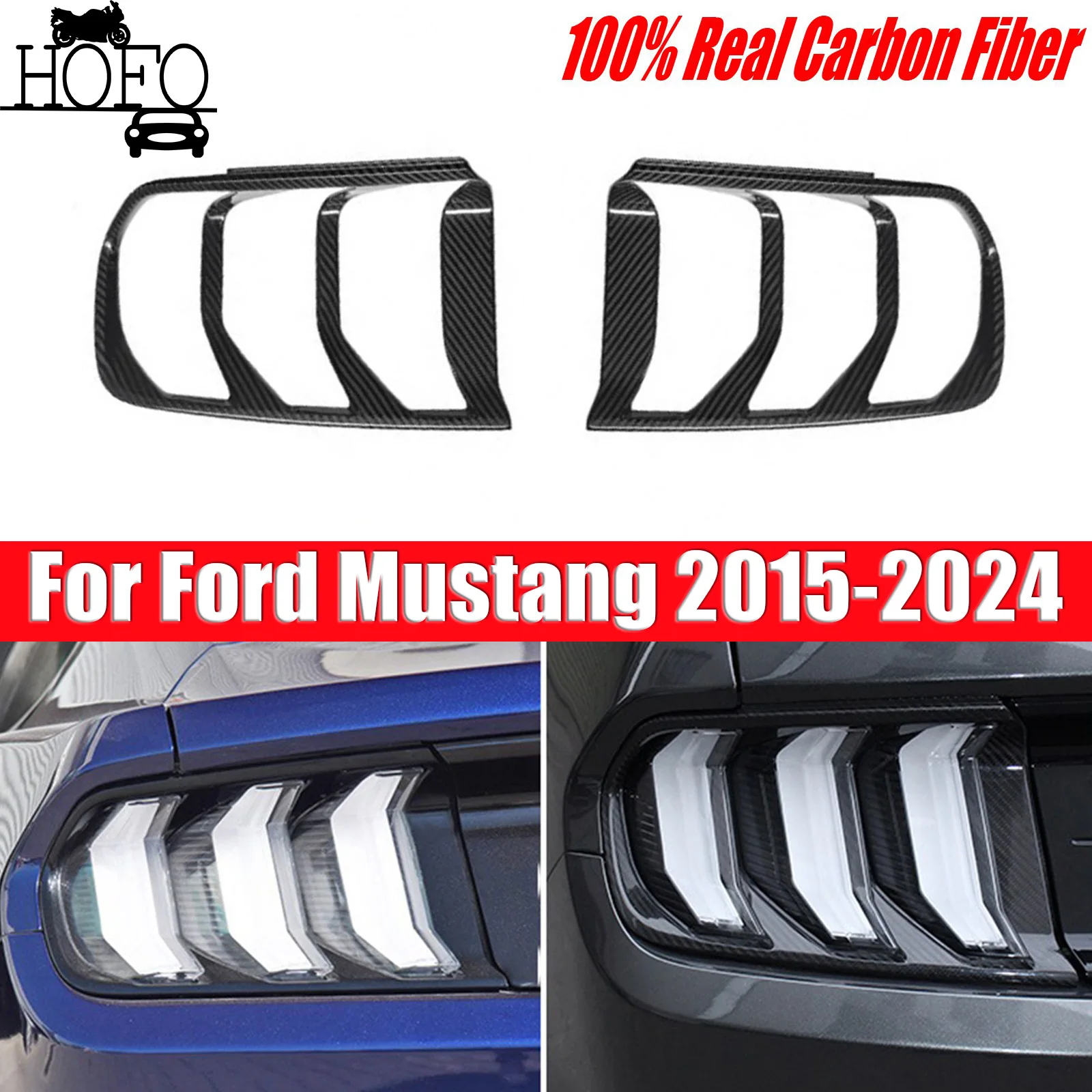 

For Ford Mustang 2015-2024 2PCS Carbon Fiber Rear Tail Light Lamp Cover Trim