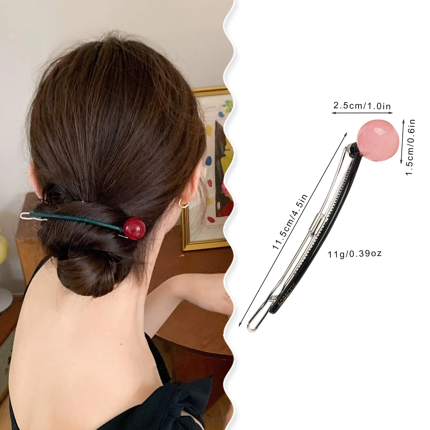 Inlaid with Acrylic Candy Beads One-Word Clip Lollipop Hair Clip Simple Fashionable Hair Clip Women's Trendy Hair Accessories