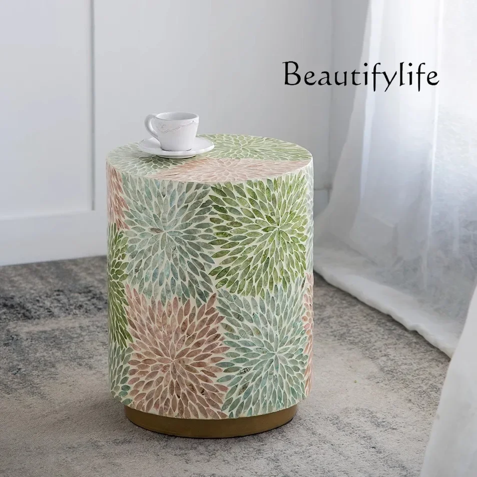 N44 Handmade collage shell small coffee table sofa side table living room bedside table ornament designer