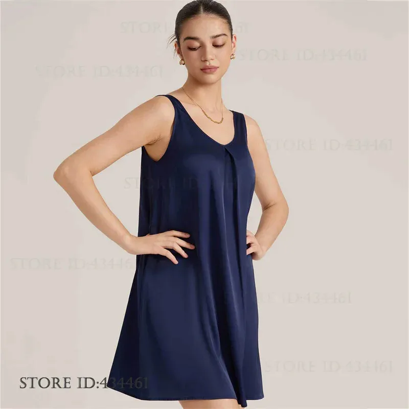 Women Nightgown Lingerie Ice Silk Sleepwear Sexy Nightshirt Sleeveless Night Dress Sleep Shirt Female Sexy Home Dress Loungewear