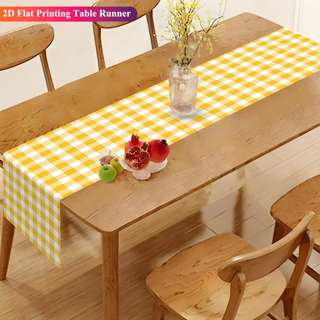1 Yellow Gingham Table Runner Single Sided 2D Print Cheerful Stylish Table Runner Dining Room Kitchen Warm Vibe Accessory Gift