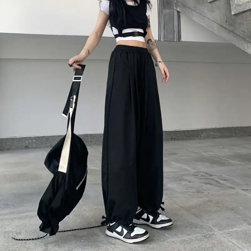 Women Black Wide Leg Joggers 2026 Fall Winter Drawstring Loose Cuffed Sweatpants Casual Streetwear Trousers Pants