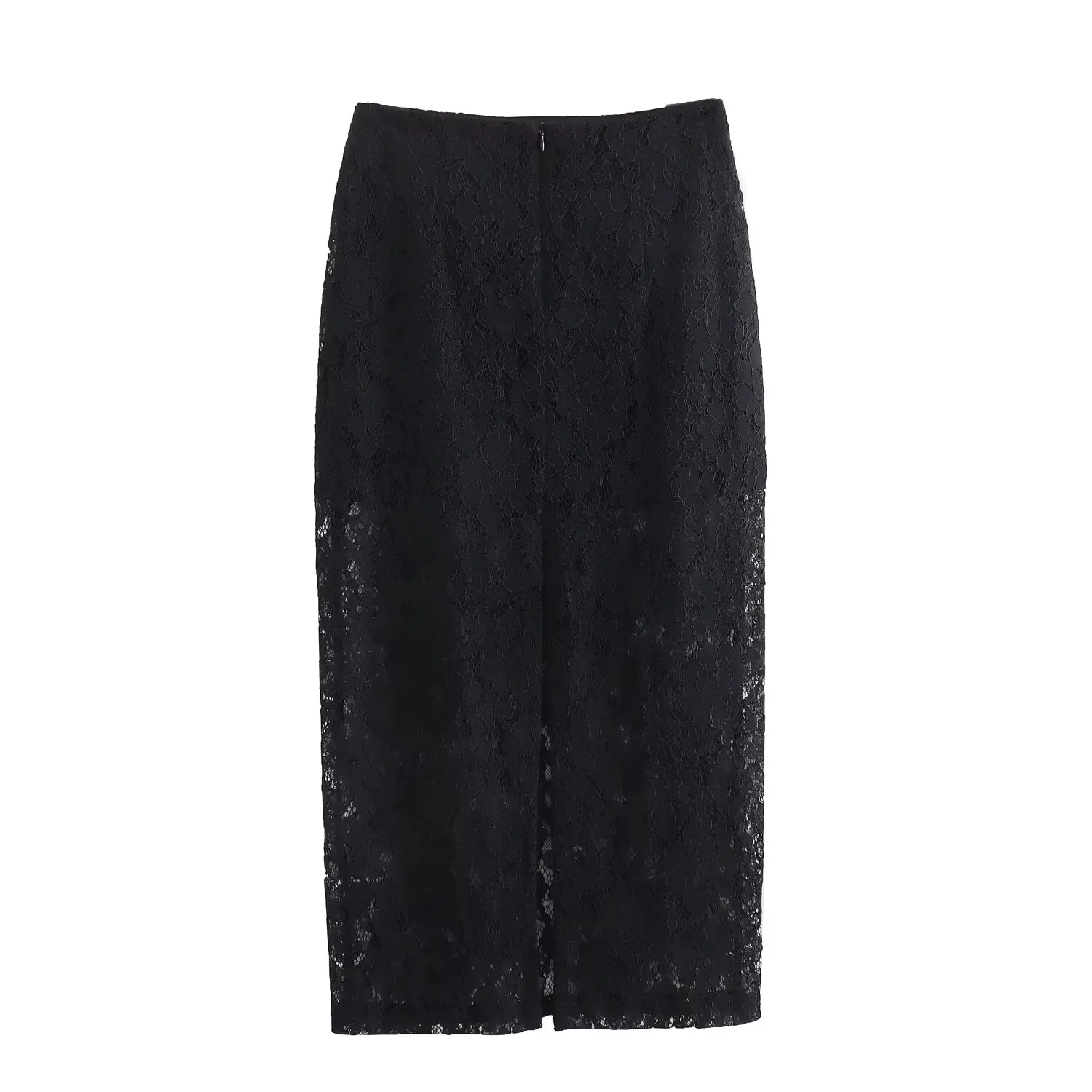 Tangada Women Black Lace Skirts Zipper High Waist 2024 Summer Long Skirt QD075