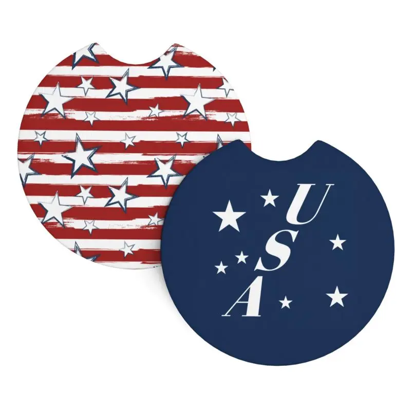 2pcs USA Flag Cup Coasters 2.7 Inch Car Cupholder Absorbent Coaster Prevents cup holder from scratching Customizable pattern