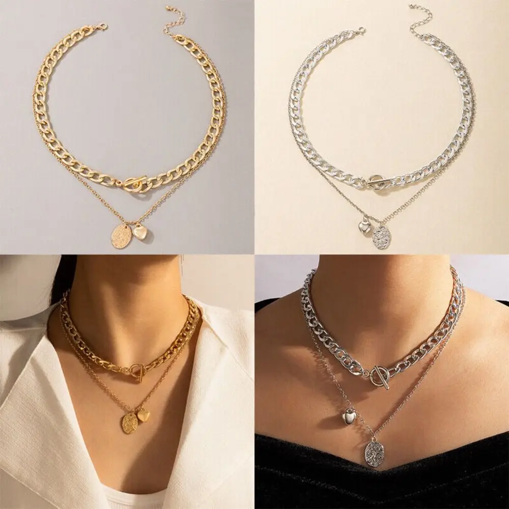 สายสร้อยกระดูกไหปลาร้าโลหะใหม่เครื่องประดับพังค์สร้อยคอสร้อยคอสายหนังสร้อยคอของขวัญหลายชั้น