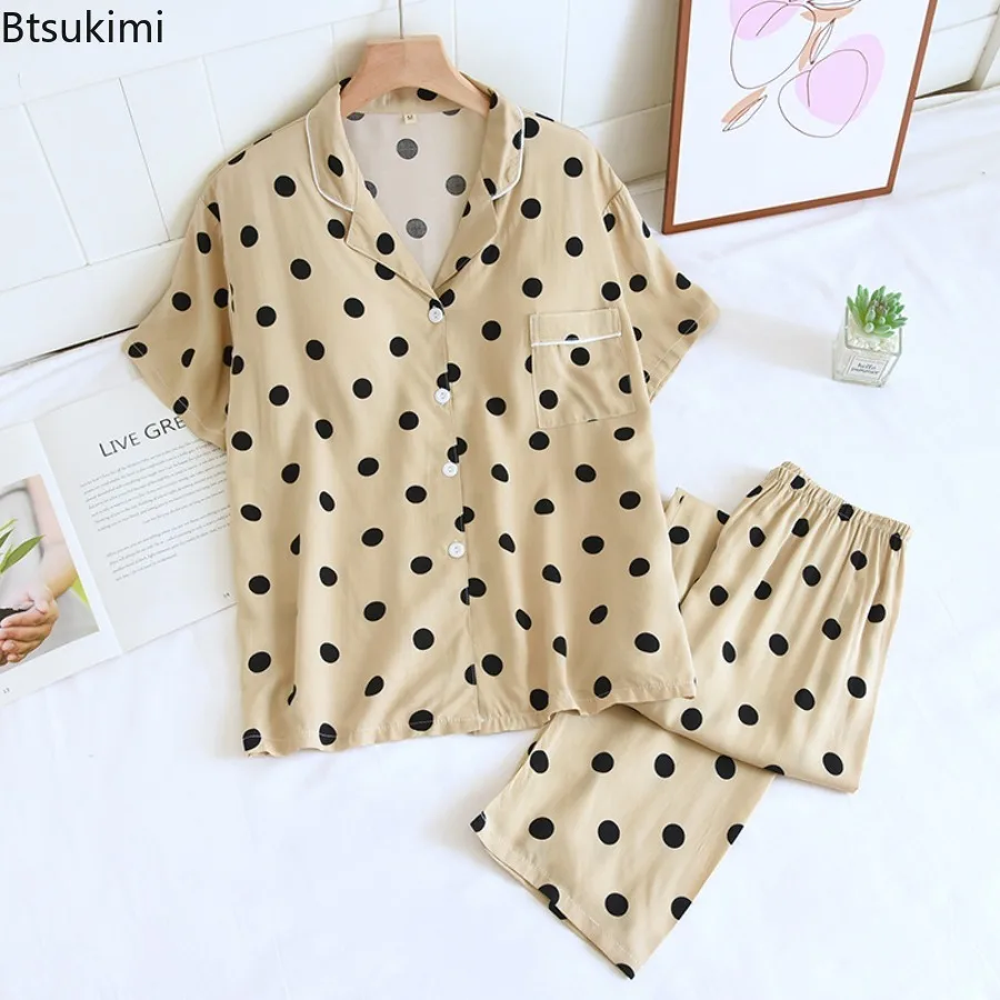 Women's Summer Casual Pajamas Set with Chest Cushion Home Pijima Two-piece Suit for Sleepwear Printed Plus Size Female Pijima