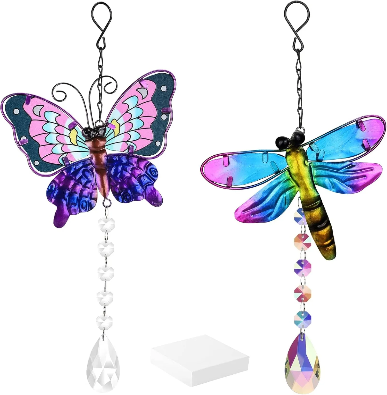 

2PCS Crystal Suncatchers - Dragonfly and Butterfly Prism Hangings for Windows, Garden, Living Room, Indoor Decor