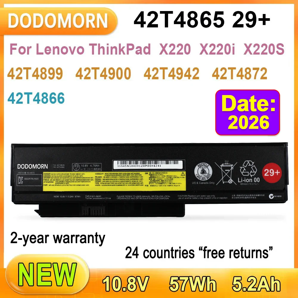 

42T4865 29+ Laptop Battery For Lenovo ThinkPad X220S X220 X220i Series 42T4899 42T4900 42T4942 57Wh 5.2Ah 2 Year Warranty