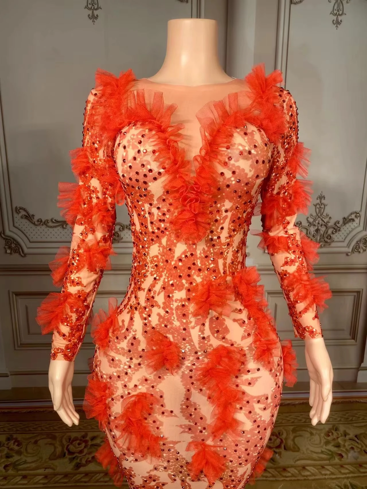 

ZD Evening Gown Dress Women Luxury Party Red Long Pearl Beaded Dress