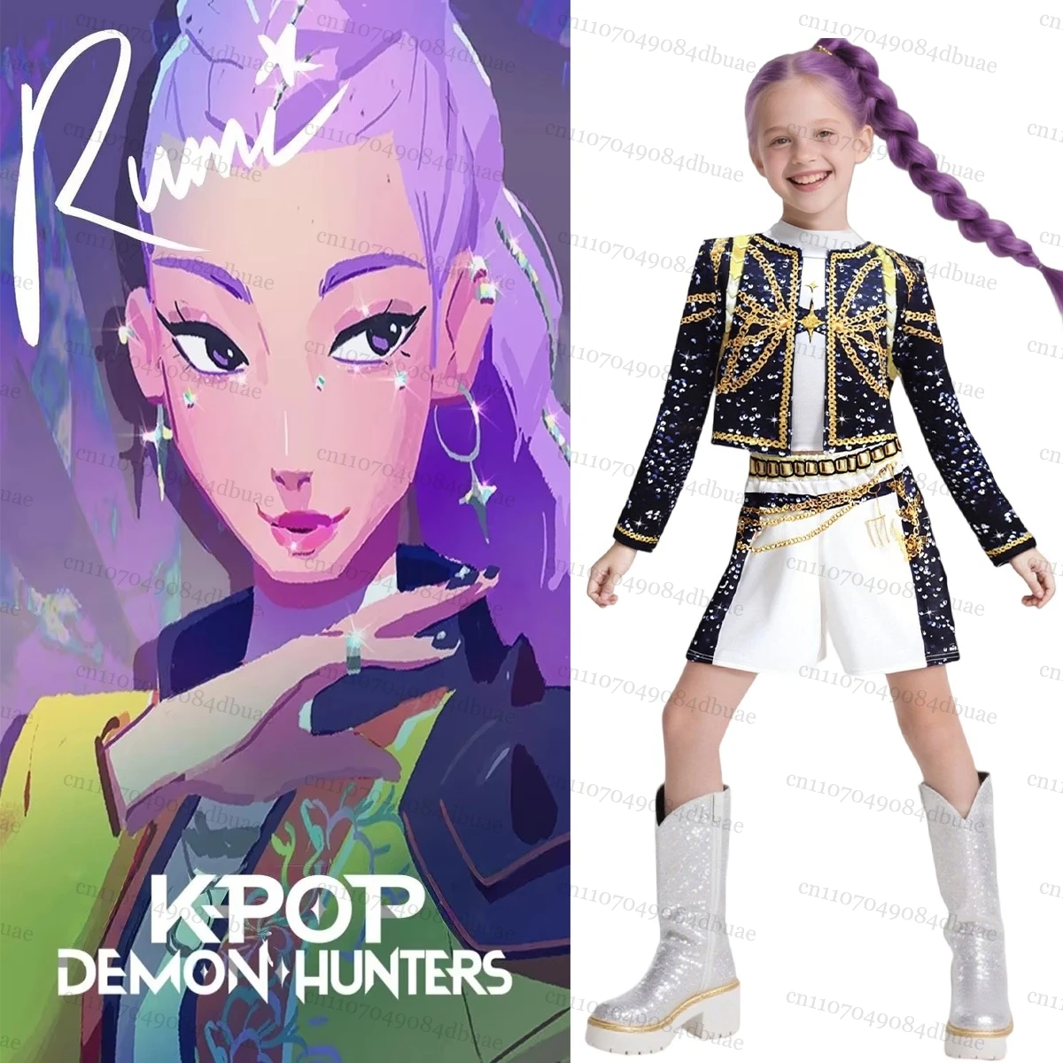 

Хэллоуин K-POP костюмы охотников на демонов поп-певица пальто с вышивкой топ шорты костюм танцевальная сценическая одежда комплект