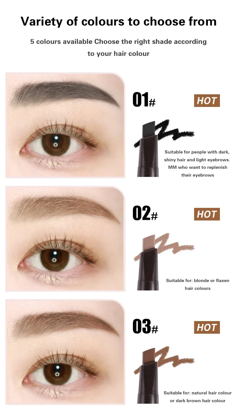 Heallor-lápiz de cejas mate resistente al agua, maquillaje de doble cabeza, duradero, negro, marrón, gris, no difuminado, tinte con pincel Cos