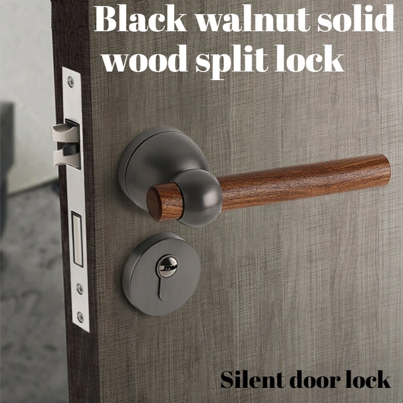 

Black Walnut Solid Wood Lock Universal Handle Interior Light Luxury Silent Door Lock Furniture Hardware Solid Wood Door Lock