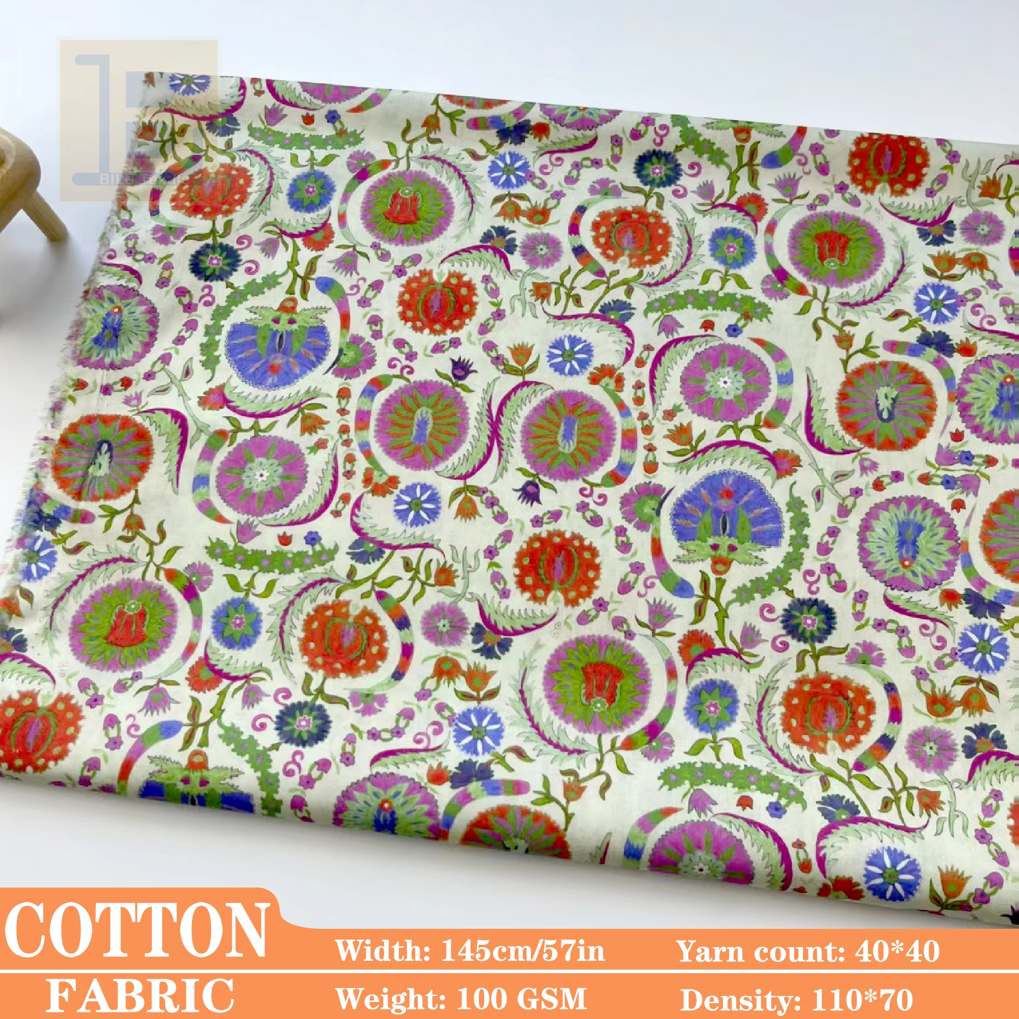 

Винтажная хлопчатобумажная ткань с этническим цветочным принтом — для женских платьев, детской одежды и шитья своими руками (продается на метр)