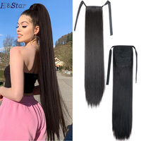 H&STAR 85CM Long Synthetic Straight Clip In  Ponytail Black False Hair  Hairpiece With Hairpins Hair Extensions For Womens