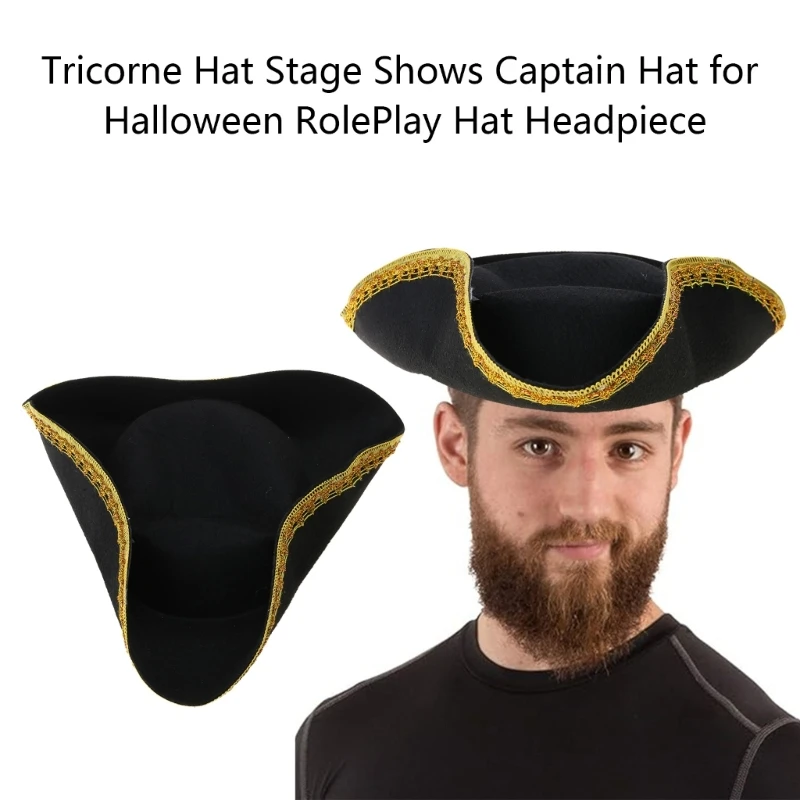 Pirate Hat for Adult Cosplay Party Costume Tricorne Hat Stage Shows Captain Hat for Halloween Role Play Headpiece