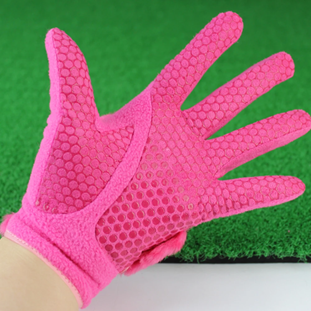 1 Pair Women Winter Golf Gloves Anti-slip Artificial Rabbit Fur Warmth Soft Fiber Outdoor Sport Full Finger Golf Gloves