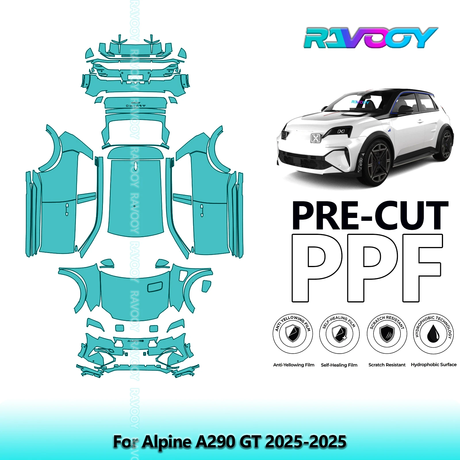 Full Vehicle Clear Bra Precut PPF Paint Protection Film For Alpine A290 GT 2025-2026 8.5mil Self-Healing TPU Scratch Resistant