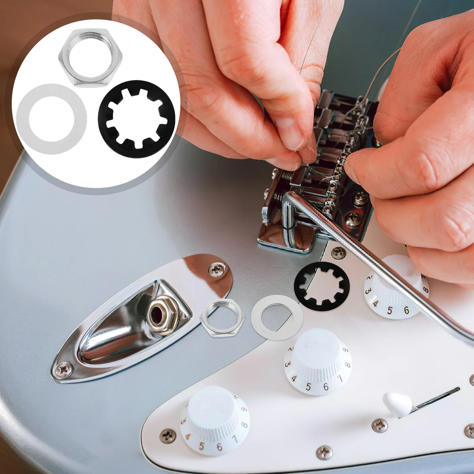 

4Set Electric Guitar Nut Washer Kit Brass Potentiometer Star Jack Socket Nuts DIY Replacement Parts for Guitar Accessories