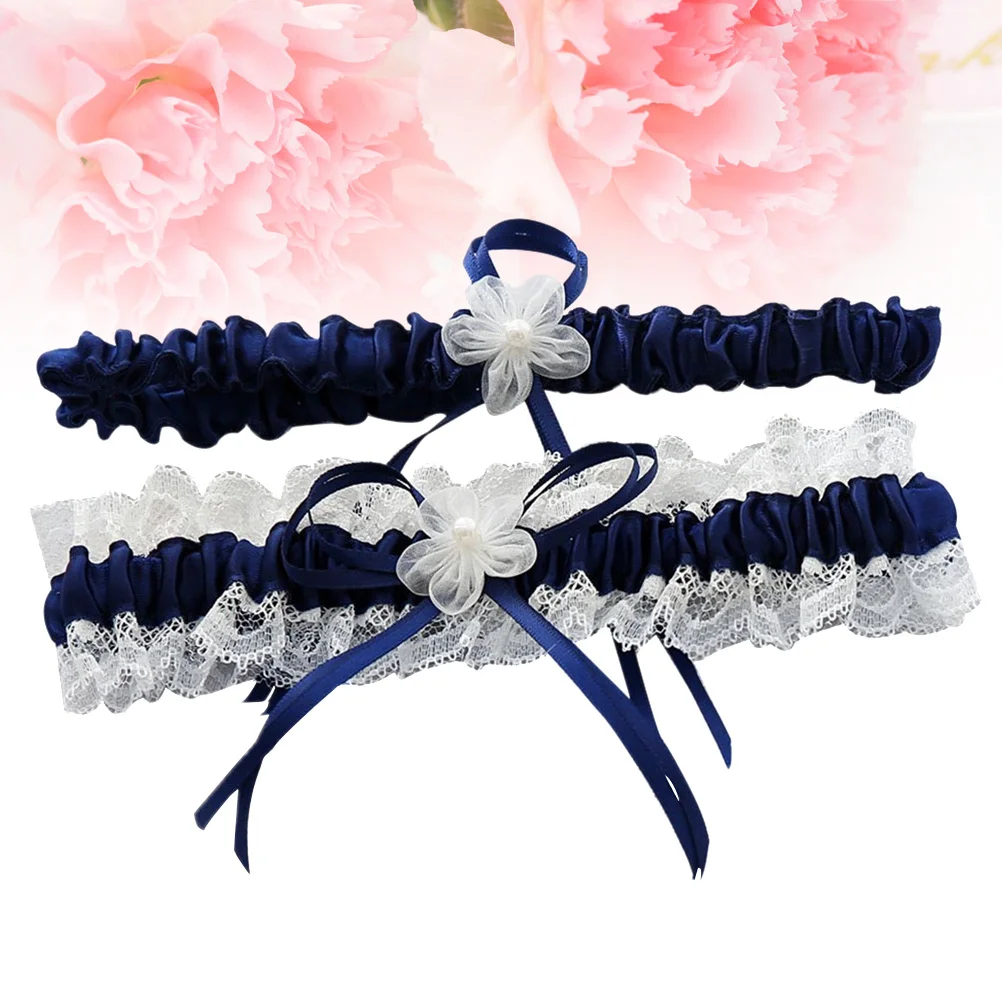 

Bridal Wedding Garter Dark Blue Lace Ribbon Flower Decoration Elastic Fit for Bride Bridesmaid Prom Wedding Party