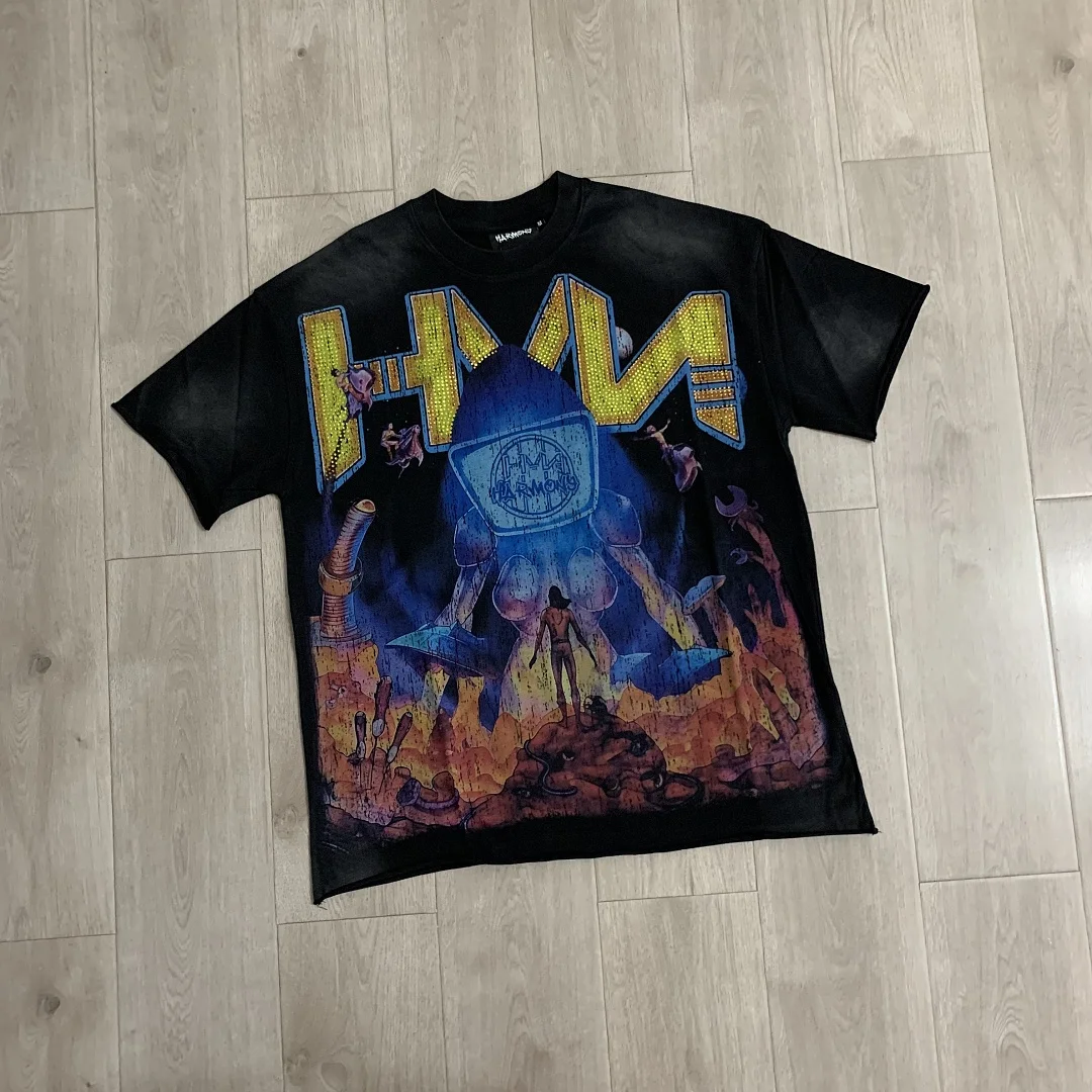 2026 American Retro Heavy Metal Style Giant Mechanical Alien Device Printed Women Men T shirts tees Vintage Men Oversize T shirt