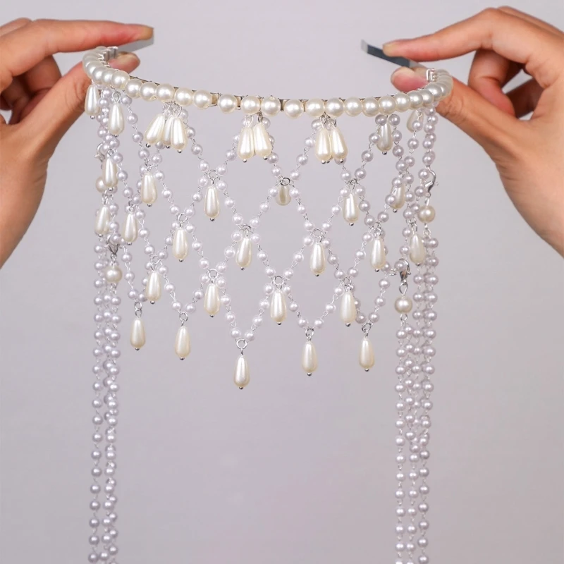 

Delicate Pearls Chain Headbands Hair Jewelry Wedding Party Pearls Tassels
