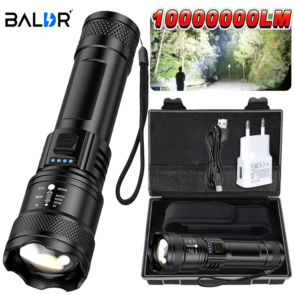 

Super Bright Flashlight USB Rechargeable LED Long Range Tactical Torch Outdoor Waterproof Emergency Camping Fishing Lantern