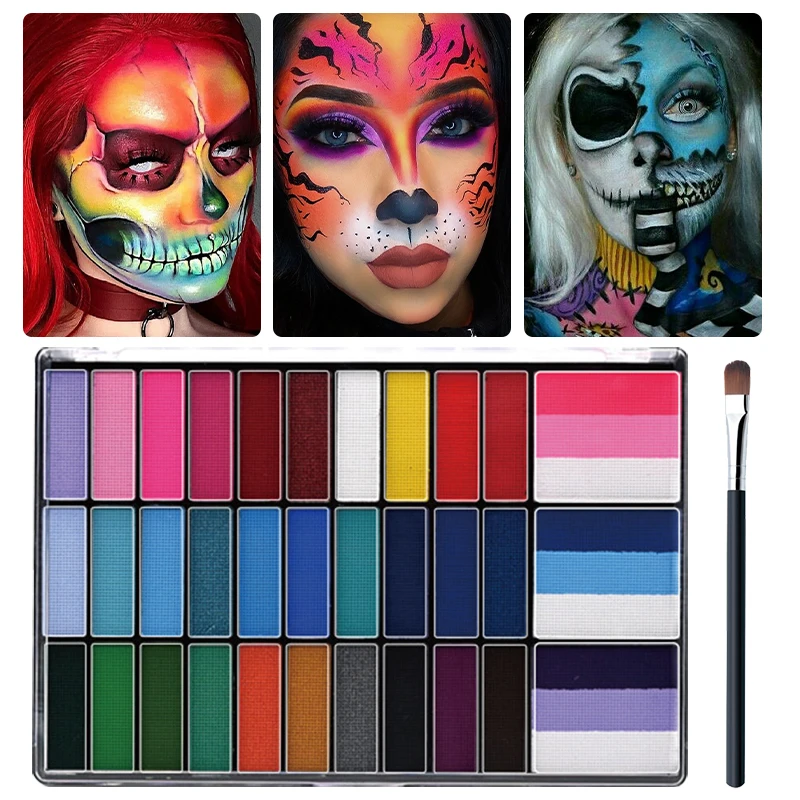 33 Colors Water Based Face Body Paint Palette Non-toxic Washable Professional Makeup Paint for Halloween Cosplay Party SFX Art
