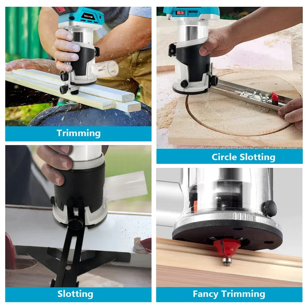 6 Speeds Brushless Electric Hand Trimmer Cordless Wood Router Woodworking Engraving Slotting Trimming Milling Machine For Makita