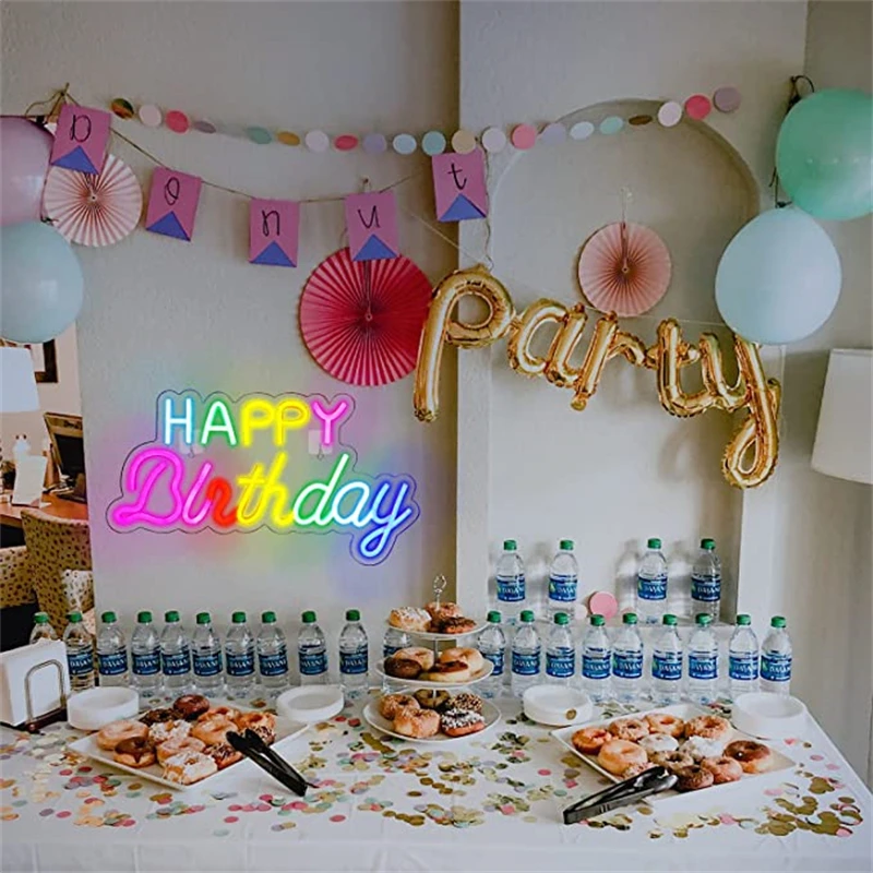 Ineonlife Custom Made Happy Birthday Neon Sign Party Colorful LED USB for Wall Decoration Bar Shop Rave  Home Anniversary Gift