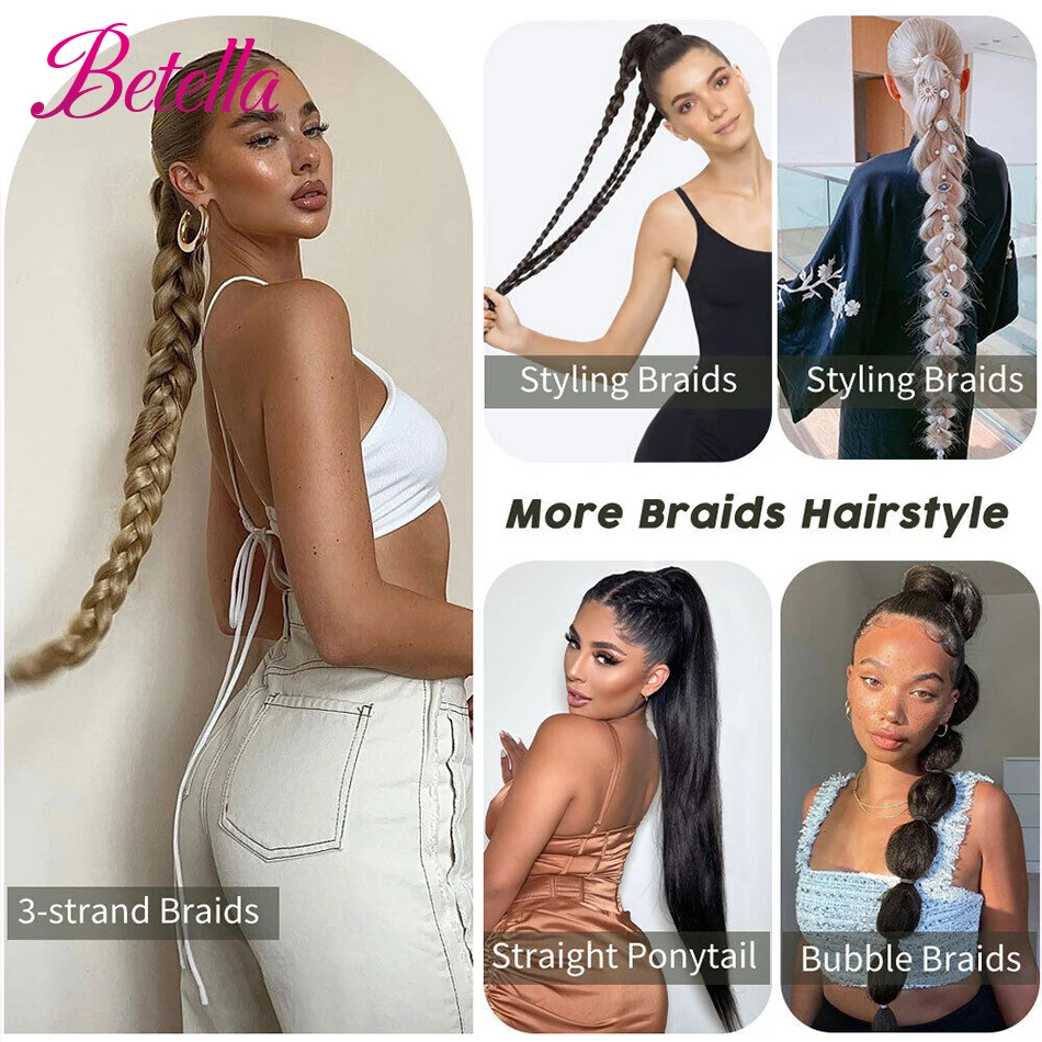 Synthetic Long Braided Ponytail Hair Extensions Synthetic Boxing Braids Wrap Around Chignon Padding With Rubber Band Hair Brown