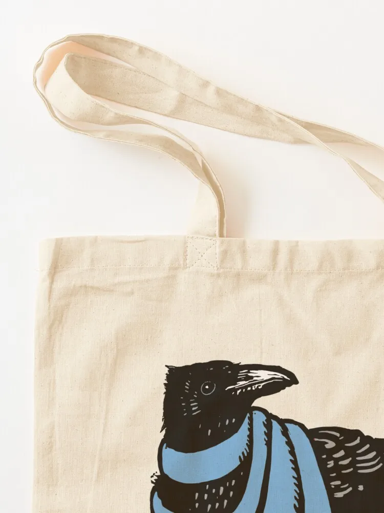 Sky Blue Scarfed crow Tote Bag tote bag canvas bags woman 2025 Custom bag shopper bags for women