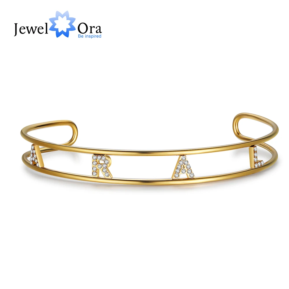 

JewelOra Personalized Bracelets & Bangles Stainless Steel Cuff Bangles Customized Letter for Women Gifts