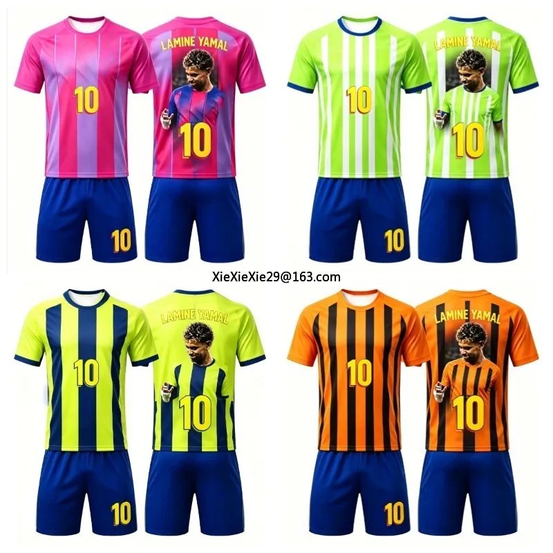 New AI Yamal 3D Men's 2026 Fashion Fan Outdoor Sports Breathable Quick Drying Football Shirt Children's T-shirt Shorts Set Gift