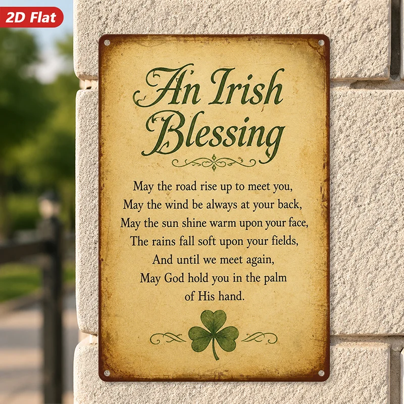 2D Flat, 1pc Irish Blessing Metal Sign Wall Art, Vintage Parchment Background, Home Decor, Green Script Lettering, Suitable for