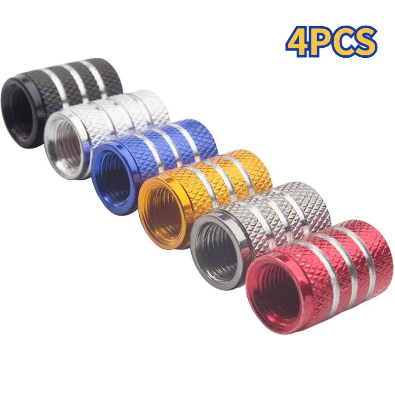 4PCS Car Tire Valve Stems Cap Knurling Style Tire Valve Cap Aluminum Tire Wheel Stem Air Valve Cap Universal Car Accessories