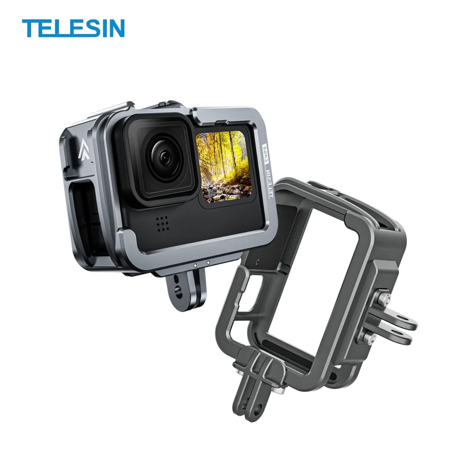 TELESIN Metal Horizontal/Vertical Combo Cage for Gopro Hero 12 11 10 9 Double Cold Shoe Frame Action Camera Gopro Accessories