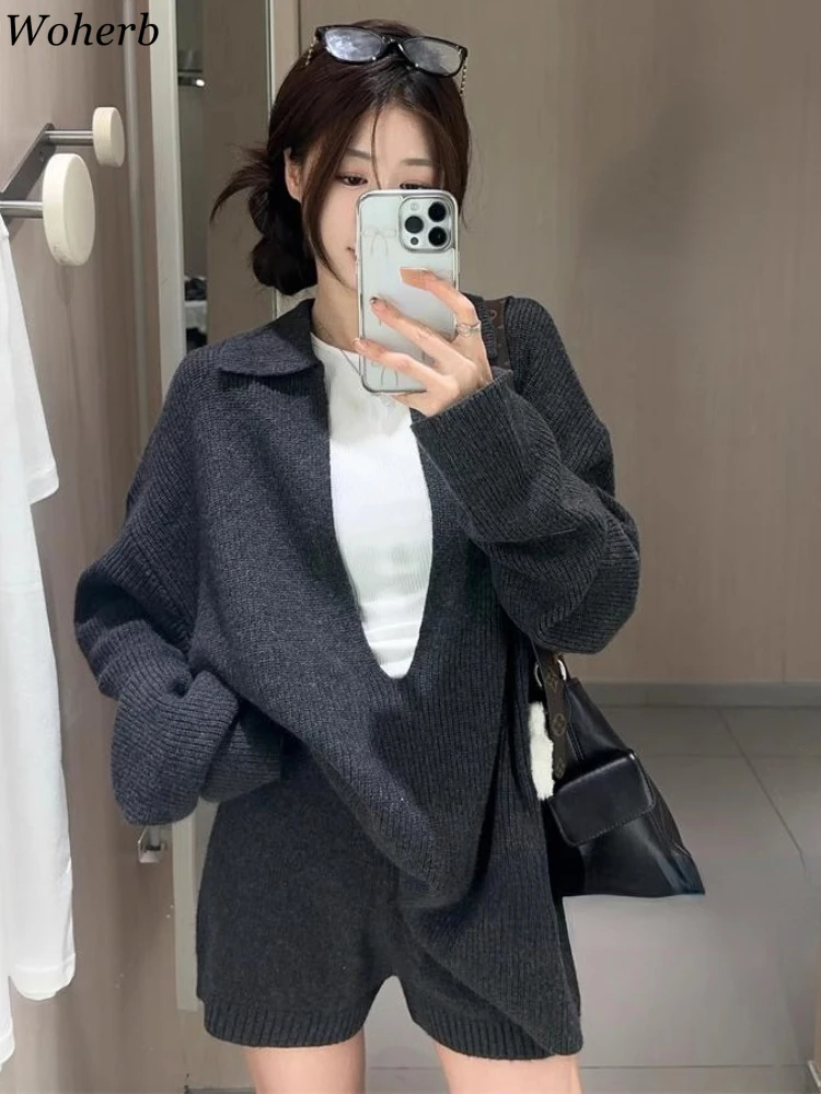 Solid Oversized 2024 Women Clothing V-neck All Match Jumper Pull Femme Fashion Casual Knitted Sweater Autumn Tops Sueter Mujer