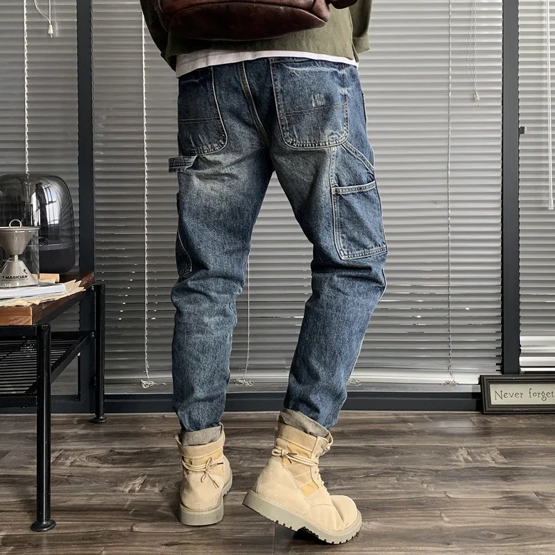 Men\'s Straight Tube Loose Streetwear Baggy Jeans Casual Small Foot Denim Cargo Pants Men Fashion Design Trousers Male Clothing