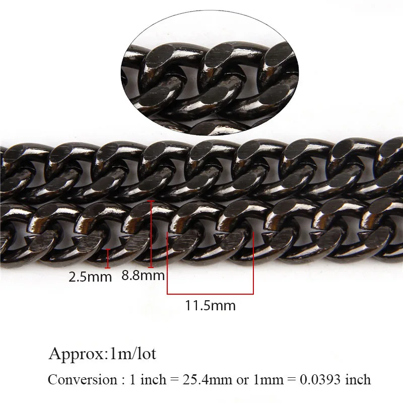 Aluminum Metal Gun Black Flat Necklace Twisted Curb Chains Bulk Fit Bracelets Open Link Chain For DIY Jewelry Making Supplies