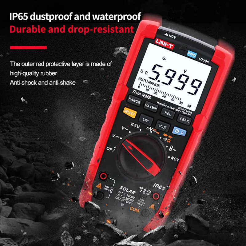 Imagem -03 - Uni-t Multímetro Digital Profissional Ut196 1500v ac dc Tensão Tester Verdadeiro Rms Ip65 Medidor Medidor de Frequência Resistência Ip65