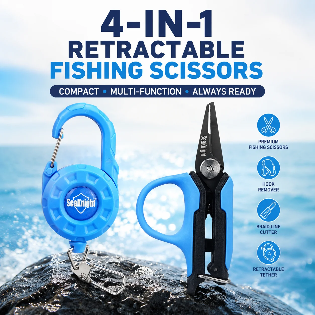 SeaKnight Brand Mini Multi-Function Lure Pliers SK009 Series Retractable Clip Set 3CR13 Stainless Steel Blades Titanium Coating
