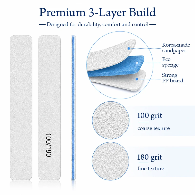 Multi Grit Double Sided Nail Emery Board 80/80 100/180 240/240 Grit Nail File Manicure Buffing Tool Salon DIY Nail Care Supplies