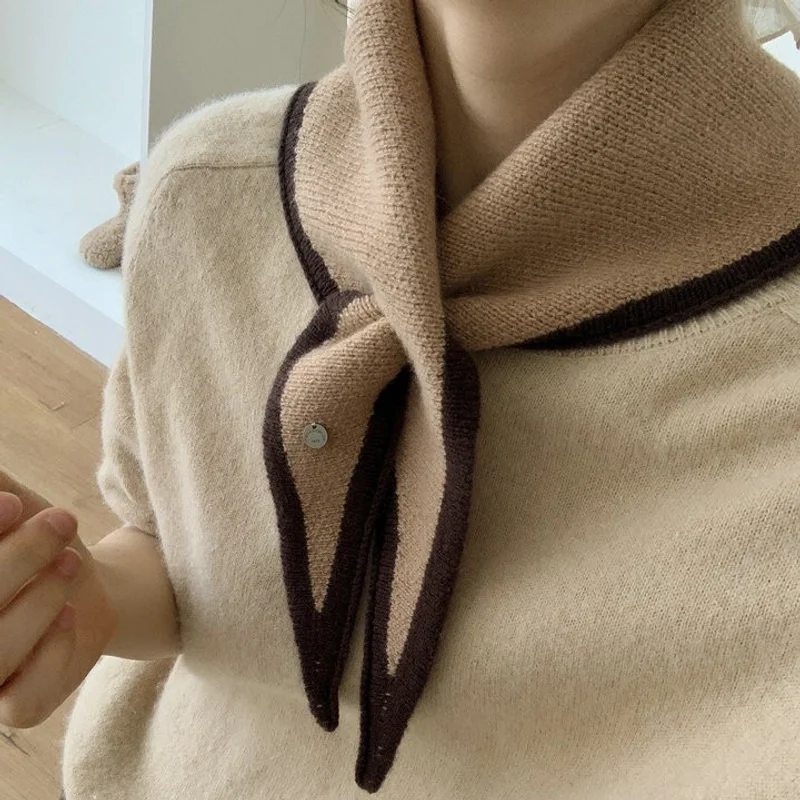 2025 koreanische Mode Farbe blockiert Dreieck Schal Schal frauen Winter Warme Alle Wolle Gestrickte Schal Schal Kreuz Hals