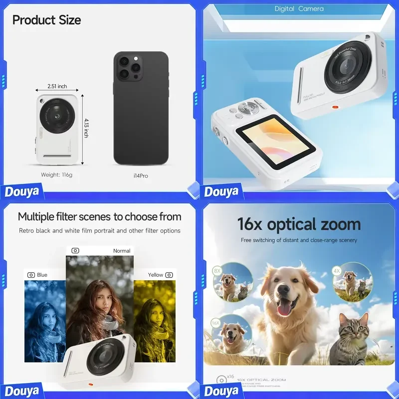 2025 Hot Sale 2.4 Inch 50MP 1080P Full HD 16x Zoom Shake Digital Camera for Video Photography