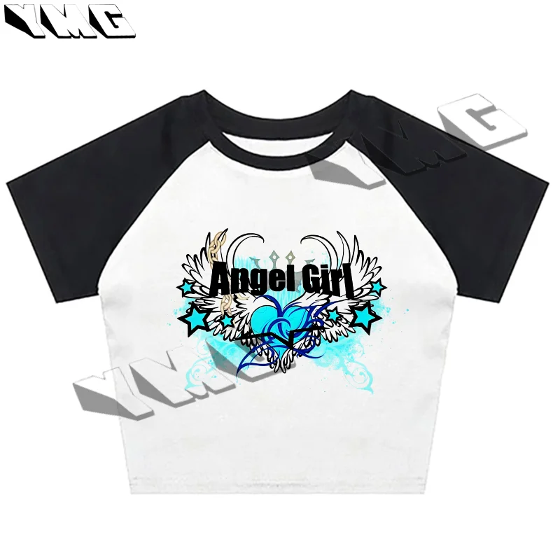 Camiseta de manga corta Harajuku retro ajustada, retro gótico americano de los años 2000, ropa superior Emo de los años 90, camiseta con estampado de letras Y2k