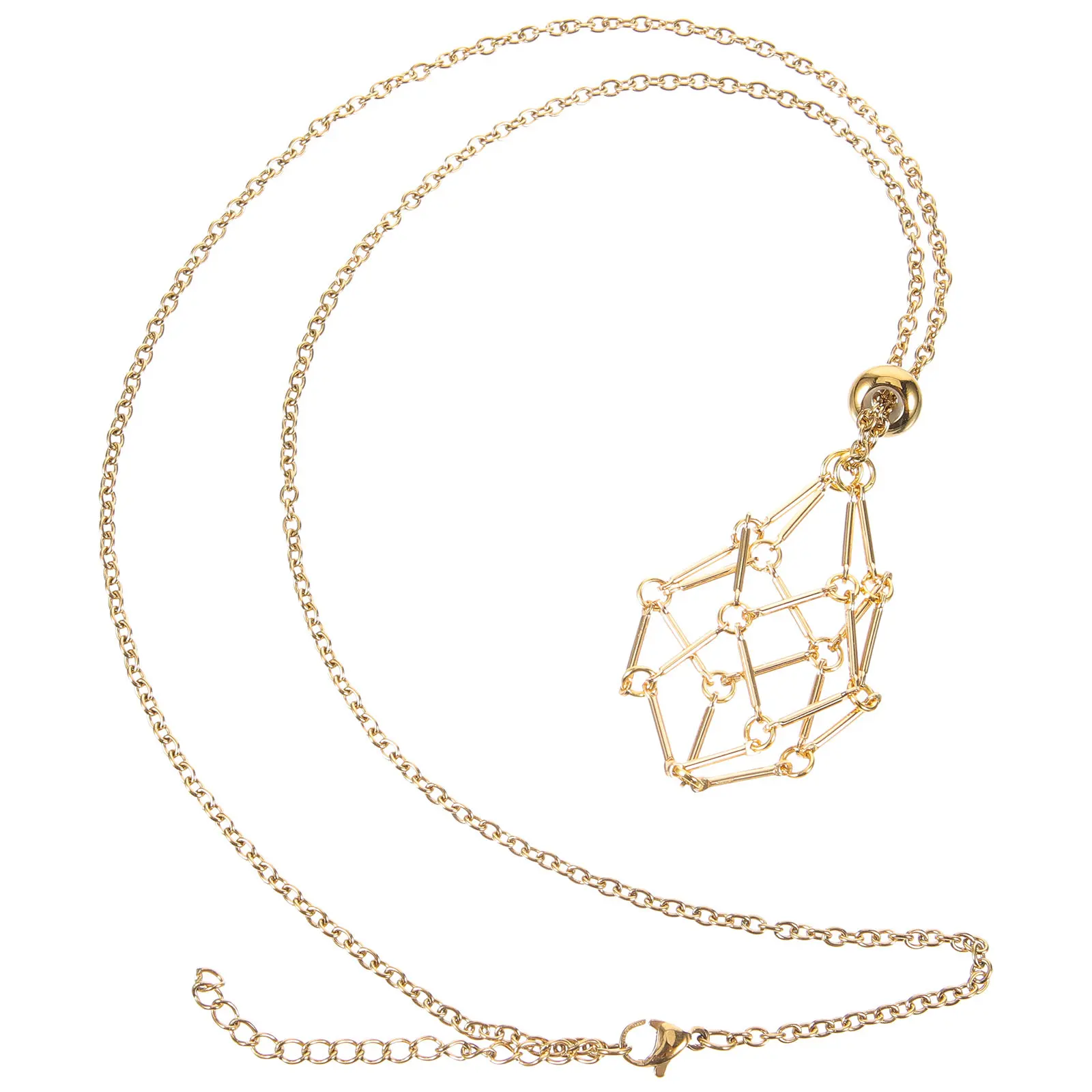 

1pcs Crystal Necklace Crystal Necklace Holder Golden Copper Mesh Cage Adjustable Chain Stone Holder for DIY Jewelry