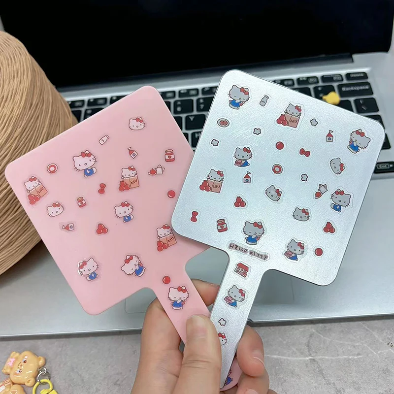 

Ручное зеркало с мультяшным рисунком Hello Kitty, зеркало для макияжа для девушек и женщин, настольное украшение