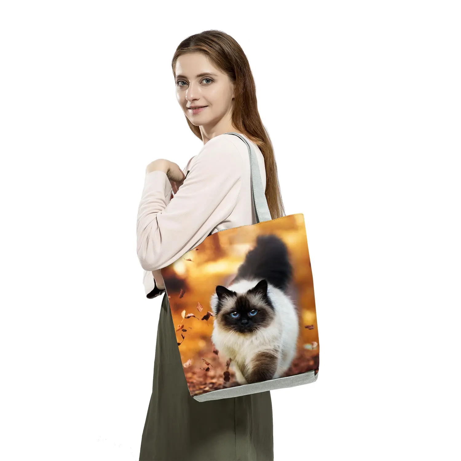 Ragdoll Siamese Cat Print Handbags Groceries Women Shopping Bags Cute Animal Large Capacity Shoulder Bags Female Office Totes